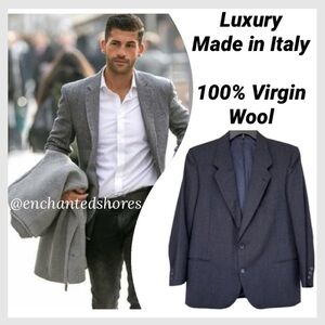 Italian Wool Blazer Suit Jacket Montebello Italy Made Vintage Grey Blue Size 44R